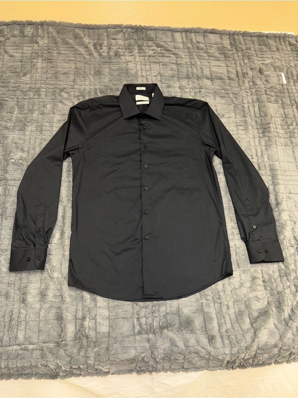 Lucky Brand Mens Dress Shirt Medium Black Slim Fit Stretch Long Sleeve
